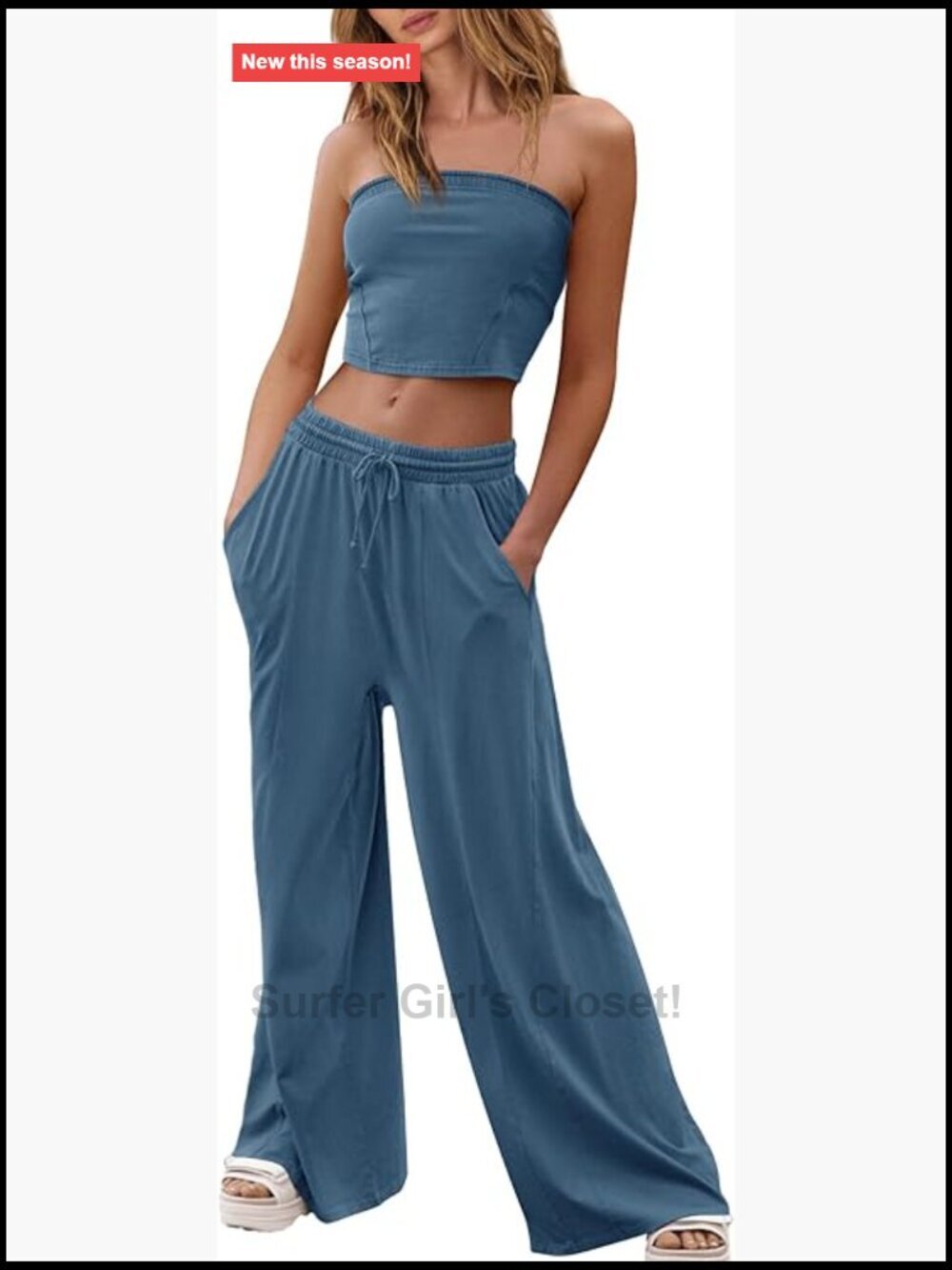 Women's 2 Piece Lounge Set Tube Top and Wide Leg Pants Set Travel Outfits